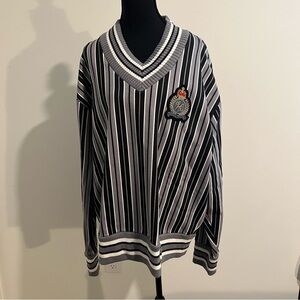 Kenzo Striped Logo Crest V-Neck Sweatshirt